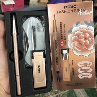 Set bộ 4 chì mày 2 đầu+ 3 khuôn kẻ mày novo chính hãng