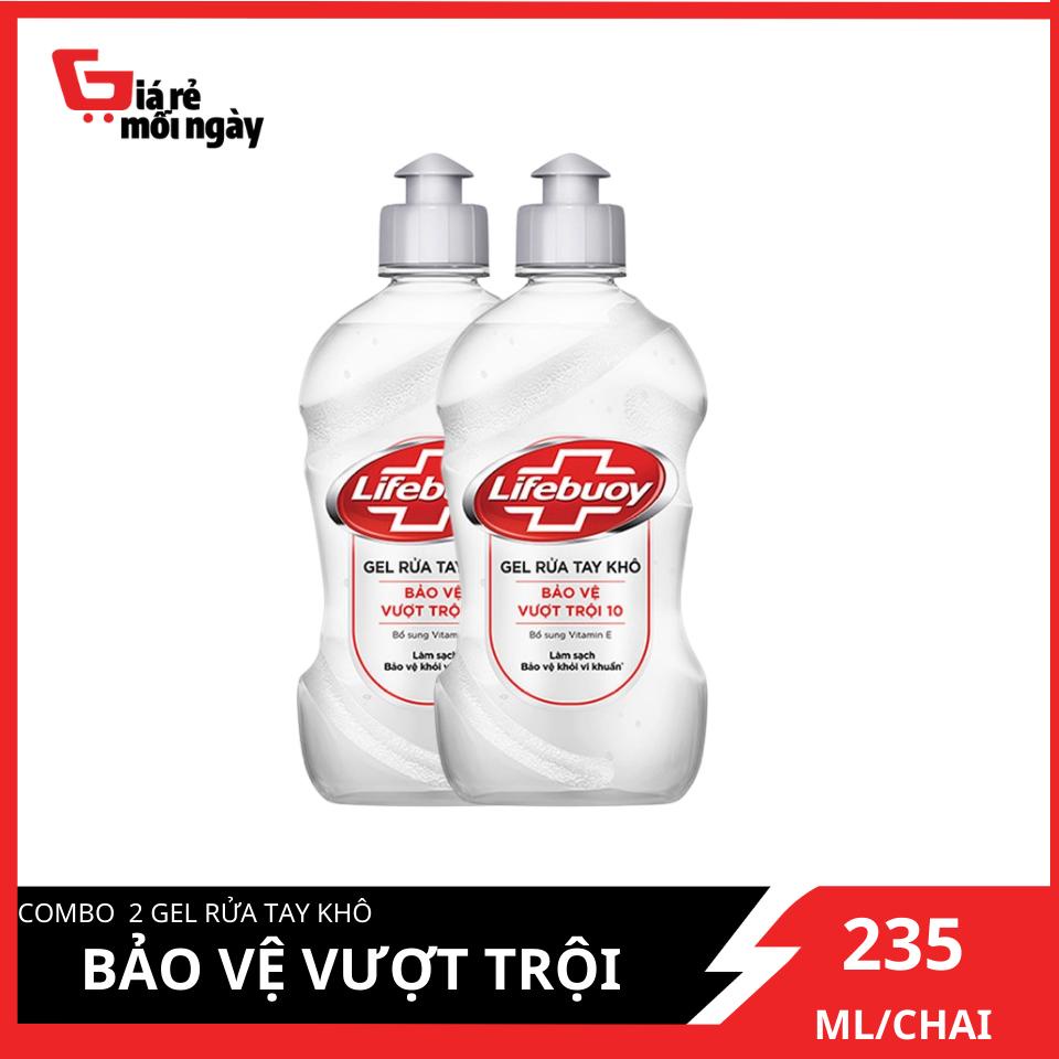 Combo 2 Chai Gel Rửa Tay Khô Sạch Siêu Nhanh Lifebuoy Bảo Vệ Vượt Trội 10 (Chai nắp 235ml x 2)