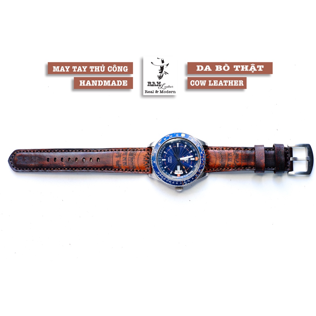 Dây đồng hồ RAM Leather vintage Trống Đồng mahogany da bò Italia Vegtan