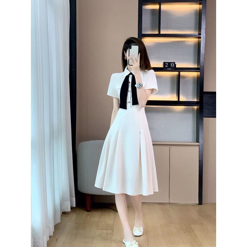 Đầm công sở xếp ly phối nơ sang chảnh - May dress | BigBuy360 - bigbuy360.vn