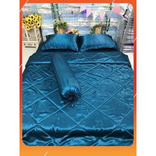 [Sale off] Chăn ga gối phi lụa_L14 (xanh cổ vịt)
