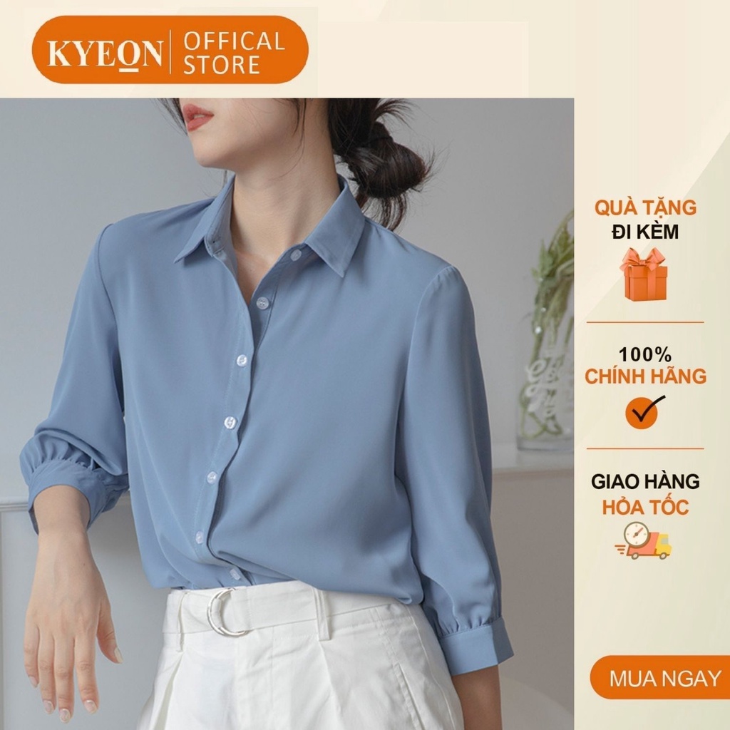 Sơ mi công sở nữ màu trắng, xanh pastel tay lỡ, áo kiểu cổ đức cơ bản AA573