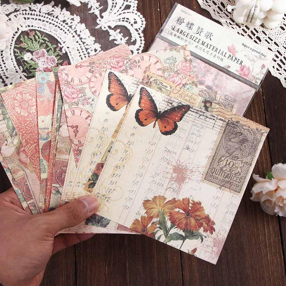 Set 30 Tờ Giấy Ghi Chú Họa Tiết Hoa Vintage Trang Trí Phông Nền Nhà Cửa DIY