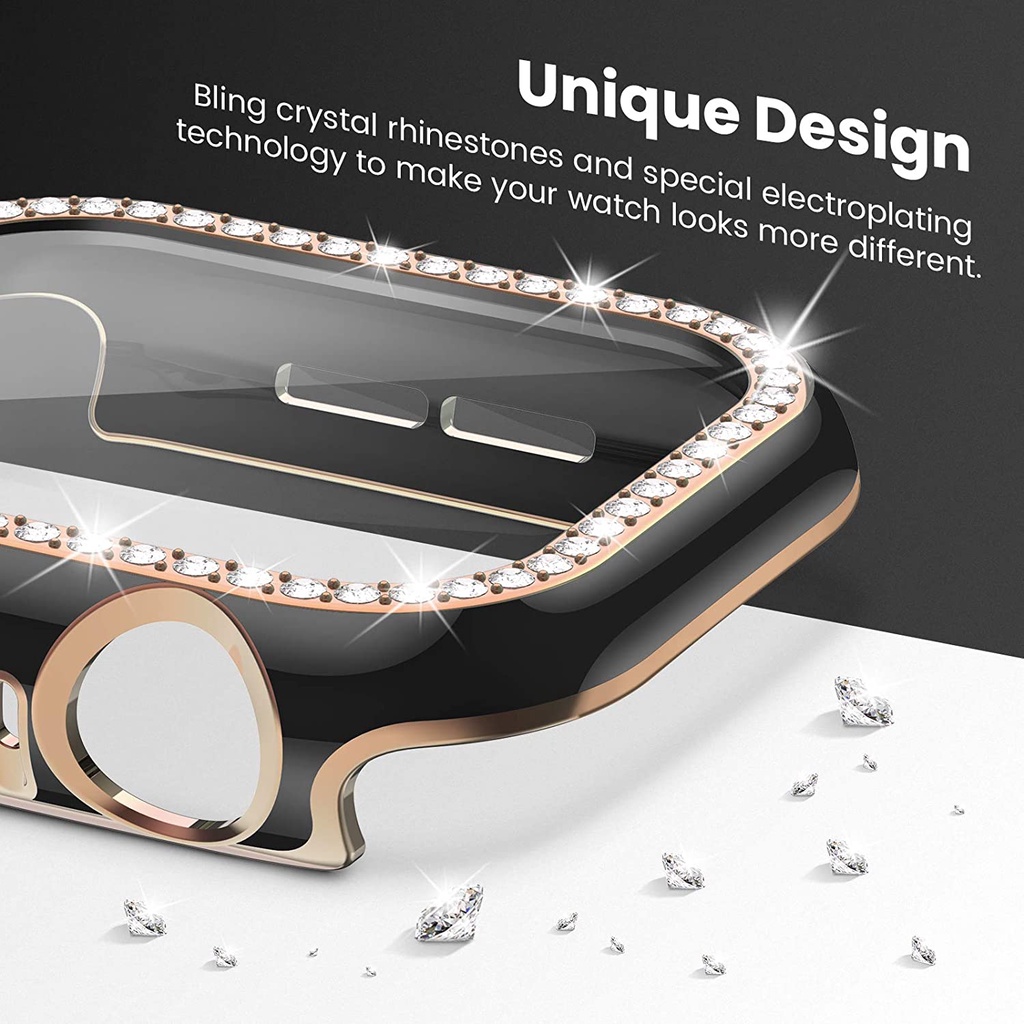Ốp Bảo Vệ Mặt Đồng Hồ + Kính Cường Lực Bảo Vệ Màn Hình Apple watch 45mm 41mm 40mm 44mm 42 38mm Series 7 3 4 5 6 SE