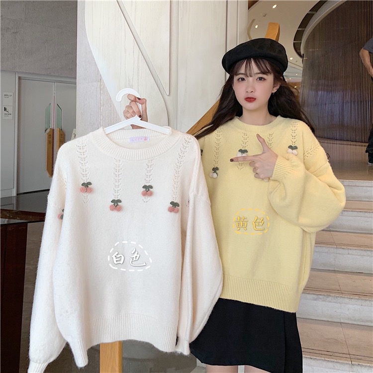 IELGY    Áo sweater Dệt Kim Phong Cách Hàn Quốc Xinh Xắn Cho Nữ