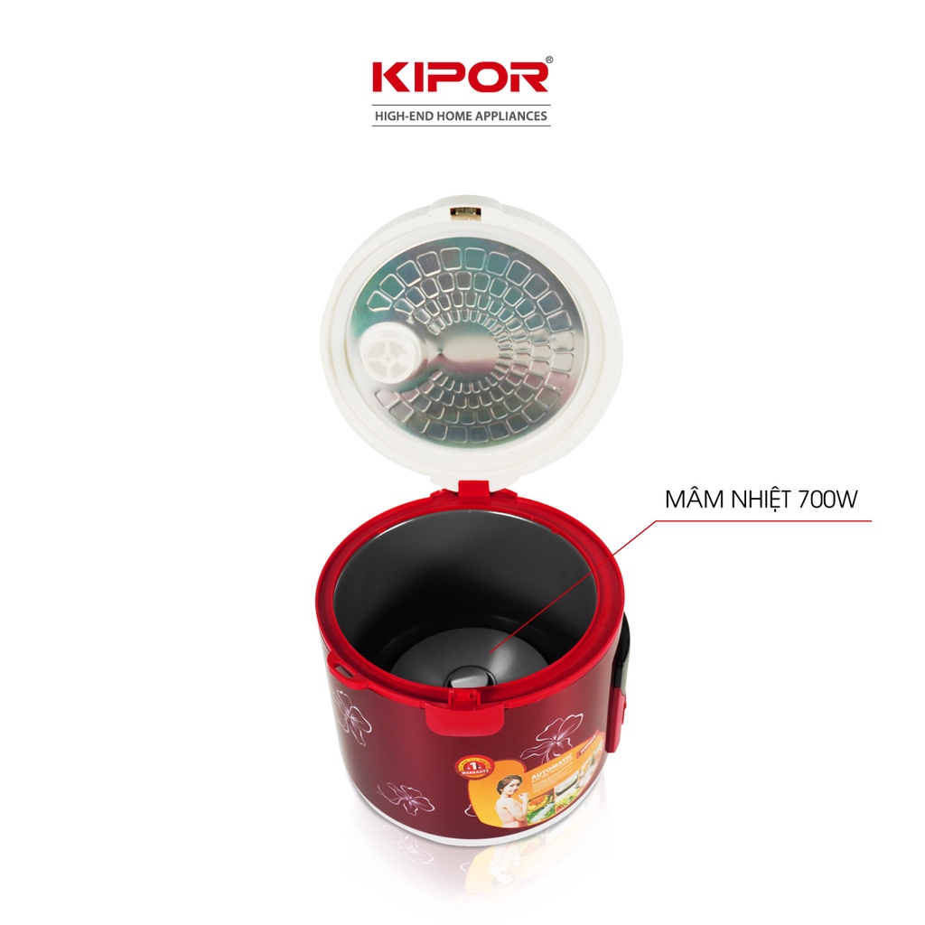 Nồi cơm điện KIPOR KP-25918 - 1.8L - Phủ chống dính HOÀNG KIM, Nồi cơm có tặng kèm vỉ hấp - Bảo hành tại nhà 12 tháng