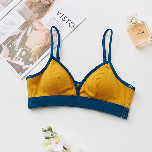 (Thanh lý size S) Áo Lót Bralette Cotton Không Gọng Thiết Kế Có Khe Tháo Mút Phối Màu Cá Tính B213