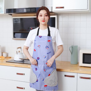 Tạp dề nội trợ dạng yếm in hình màu TÍM có túi, chống nước, chống dầu mỡ, có thể lau tay trực tiếp siêu tiện dụng