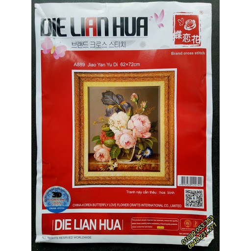 Tranh thêu chữ thập 3D - Bình Hoa Khoe Sắc A889 (62x72cm)