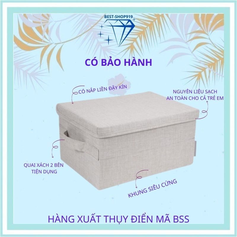 Hộp Vải Đựng Quần Áo Bằng Vải Gấp Gọn Bigso Xuất Thụy Điển Khung Cứng Có Quai Xách và Nắp Đậy Sắp Xếp Tủ Quần áo