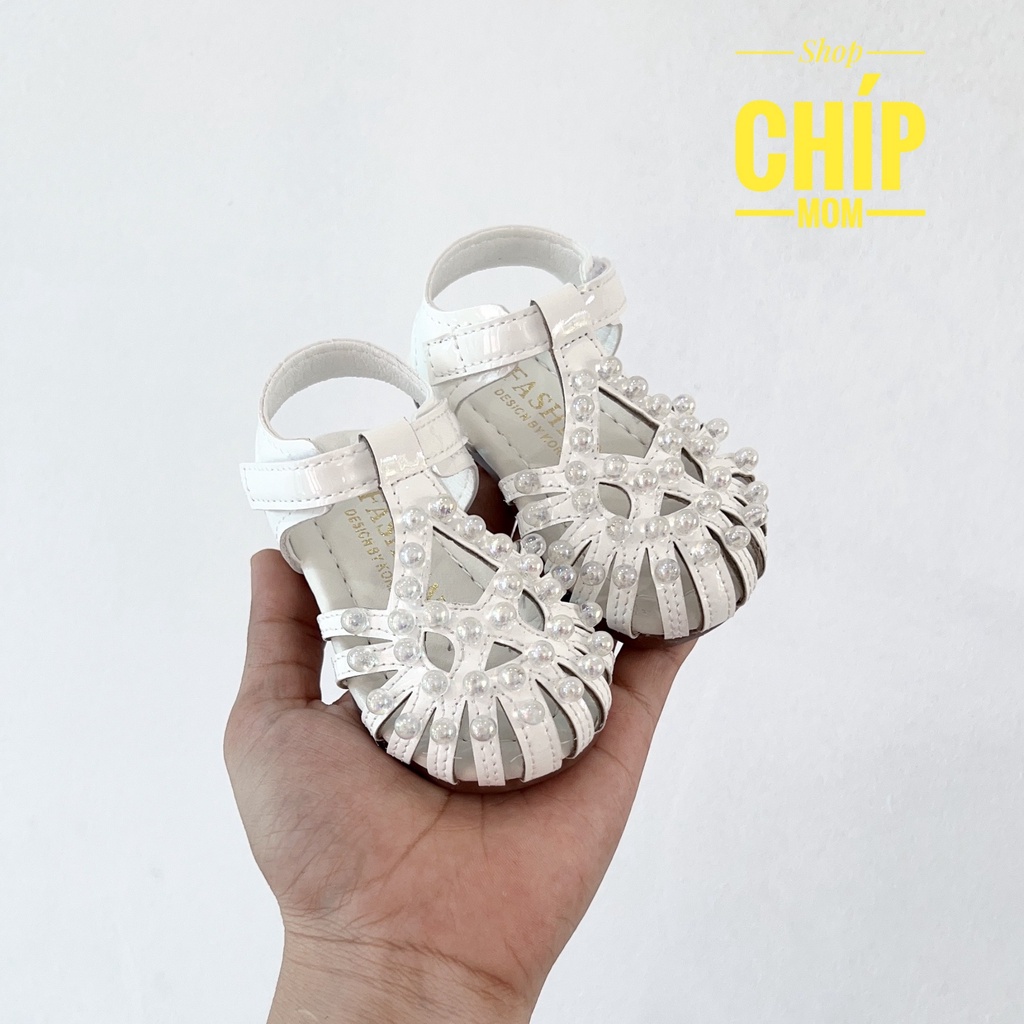 sandal bé gái dép rọ tập đi cho bé bảo vệ chân đính ngọc chắc chăn hồng trắng size tiểu da PU mềm full box A13 (có video
