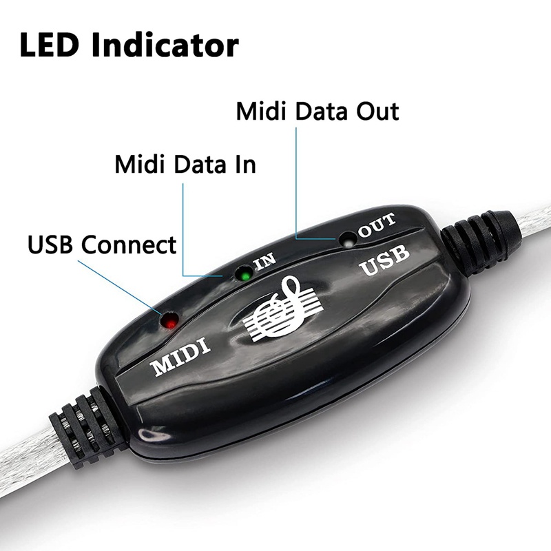 Cáp Chuyển Đổi USB Type A Sang MIDI Din 5 Pin Có Đèn LED Báo Hiệu Cho Bàn Phím Âm Nhạc