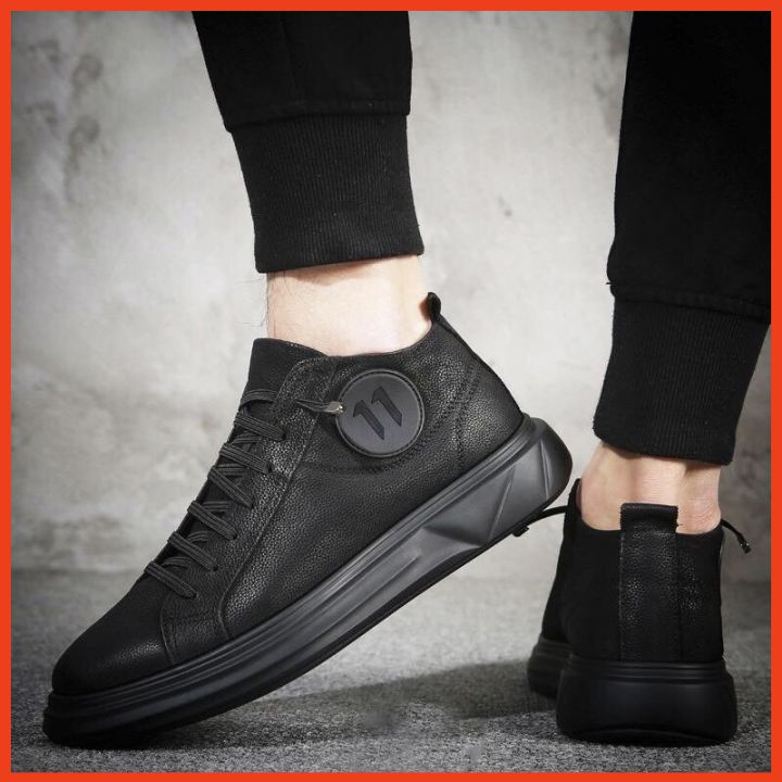 Giày Da Nam Sneaker Màu Đen Kiểu Dáng Hàn Quốc Mang Siêu Nhẹ