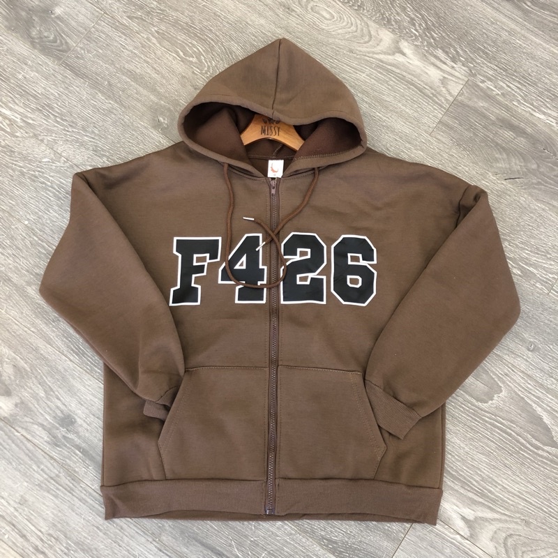 Áo Khoác Jacket Hoodie Zip Màu Kem Nude Chữ Thêu Oversize Nam Nữ