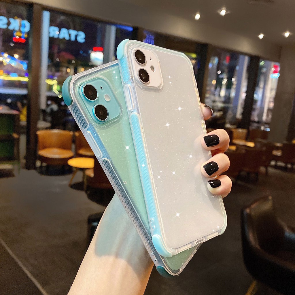 Ốp lưng điện thoại Glitter Powder cho iPhone 11 12 pro max XS Max XR X Ốp lưng TPU mềm trong suốt chống sốc cho iPhone 7 8 Plus Cas