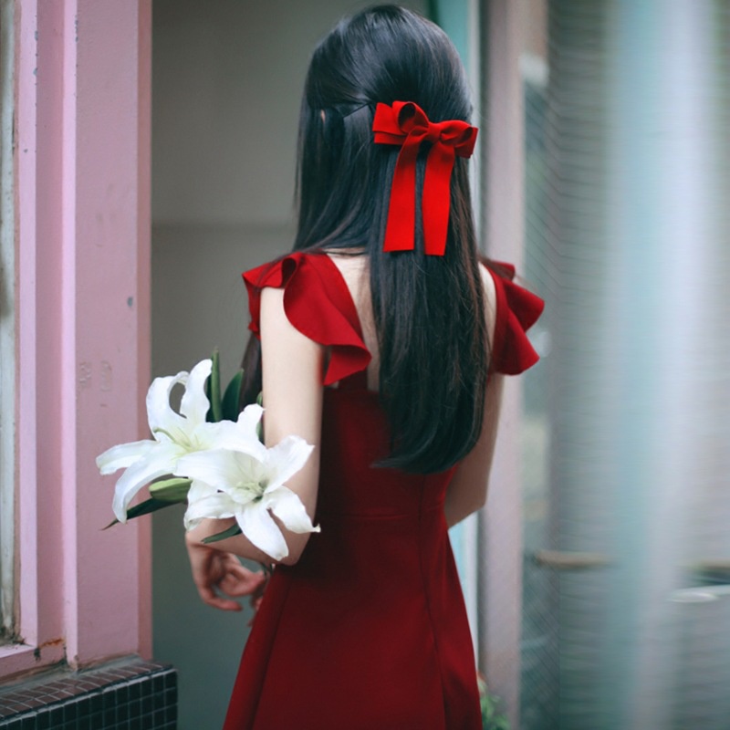 Đầm nữ 2s cánh tiên đỏ cổ vuông váy xòe quyến rũ siêu tôn dáng HIJUNE VD12