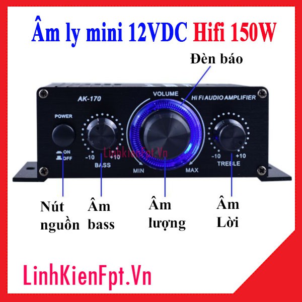 Âm Ly Mini 12VDC HiFi Công Suất Đỉnh 150W