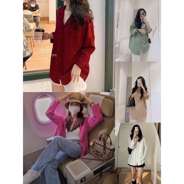 Áo Sơ Mi Trơn Dài Tay Nữ [FREESHIP] 🌸 Thun polo form rộng bánh bèo màu TRẮNG | HỒNG | ĐỎ cá tính Ulzzang 🌸