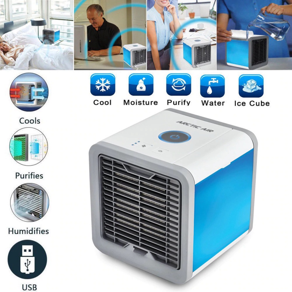Quạt Máy Điều Hòa Độ Ẩm Mini Để Bàn - Máy Làm Lạnh Mini Có Khay Chứa Đá
