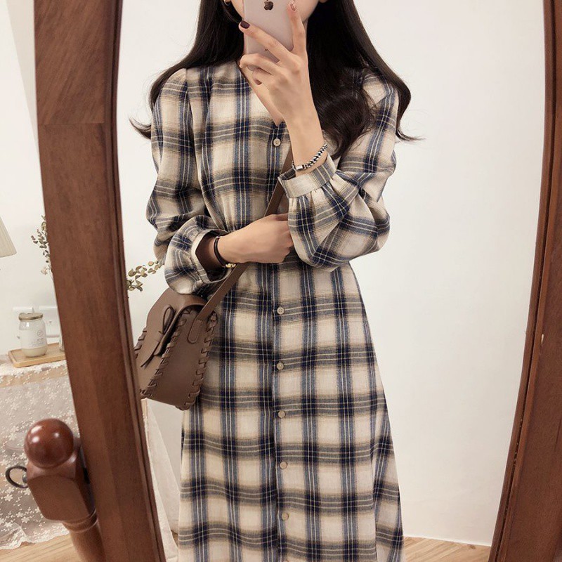 Đầm Nữ Dáng Dài Họa Tiết Caro Phong Cách Hàn Quốc | BigBuy360 - bigbuy360.vn