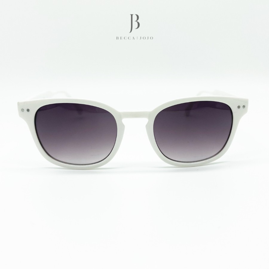 Mắt kính thời trang nam nữ cao cấp, Kính mát màu trắng gọng vuông, tròng kính chống tia UV Becca & JoJo
