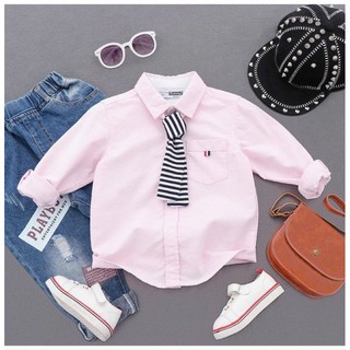 27-47kg ÁO SƠ MI ĐEN DÀI TAY VÀ SƠMI HỒNG KÈM VÀ VẠT CHO BÉ TRAI SANG TRỌNG LỊCH LÃM