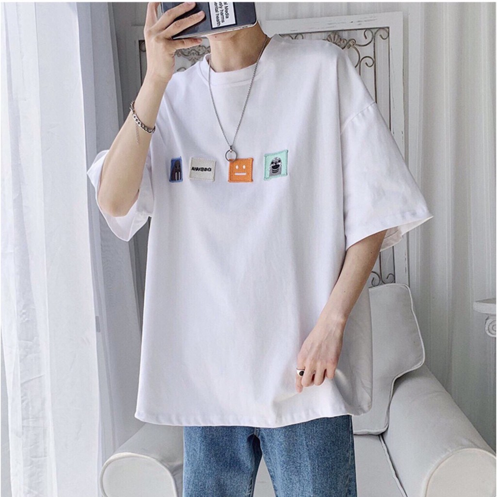 Áo thun tay lở form rộng thêu logo hình vuông - Unisex nam nữ đều mặc được | BigBuy360 - bigbuy360.vn