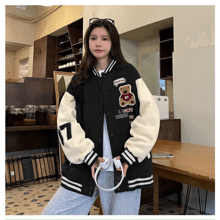 (FREE SHIP) ÁO KHOÁC BOMBER NỮ HỌA TIẾT GẤU 87 XINH XINH SIÊU CUTE ĐẸP TINH TẾ TK 2022