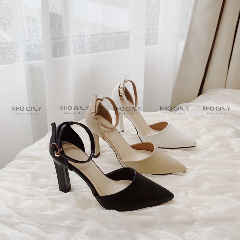 Giày cao gót nữ gót dẹt sandal cao gót dẹt quai cài da mờ 8cm