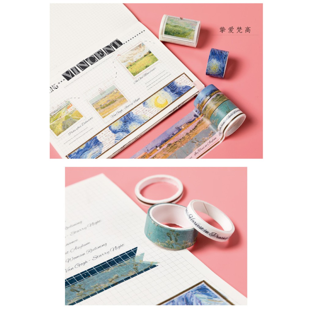 S52 Set 07 Cuộn Băng Keo Trang Trí Washi Tape Nhiều Chủ Đề (Cổ Trang, Hoa Anh Đào...)