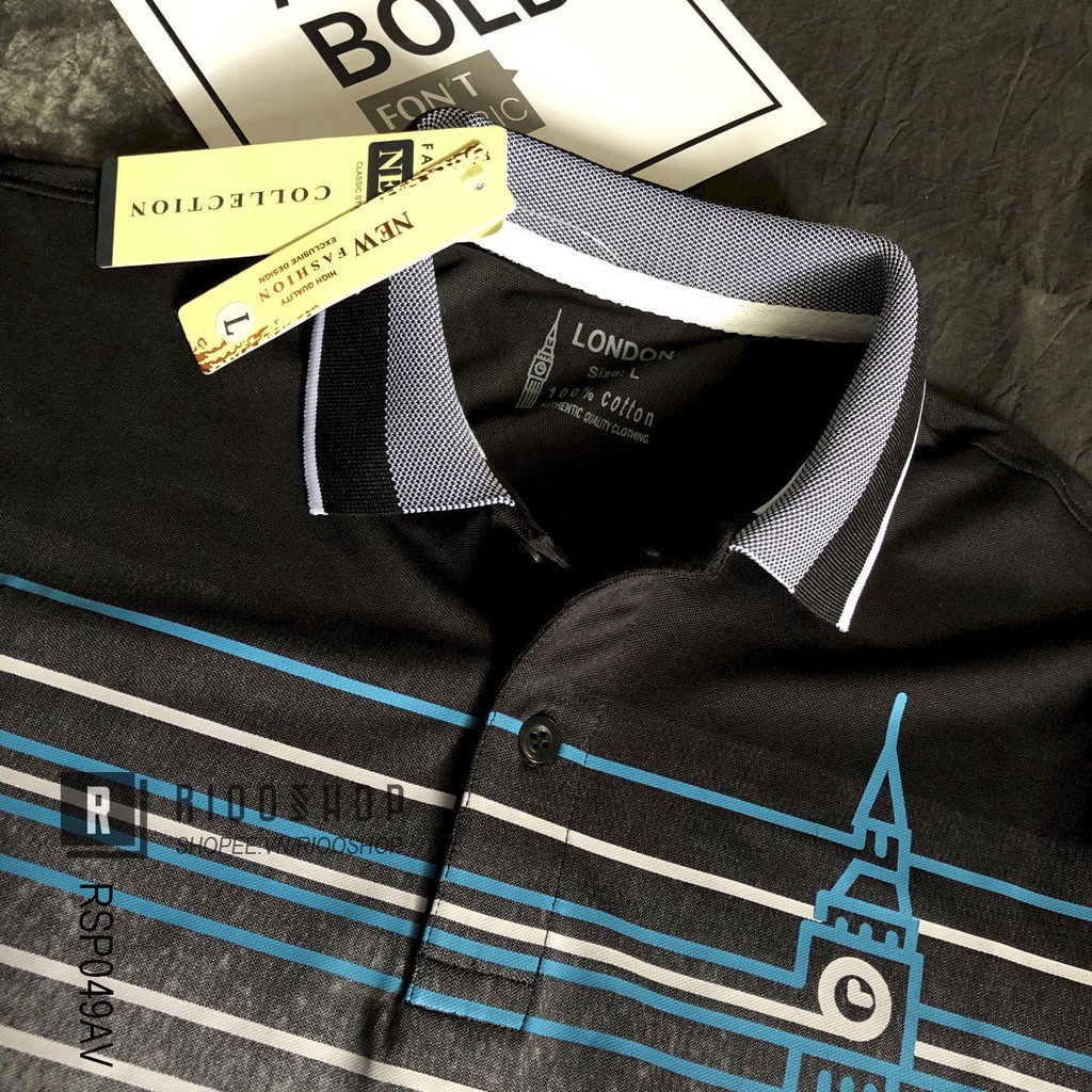 Áo polo nam form rộng tay ngắn cực đẹp họa tiết hình tháp RSP049AV - áo có cổ nam Riooshop | BigBuy360 - bigbuy360.vn