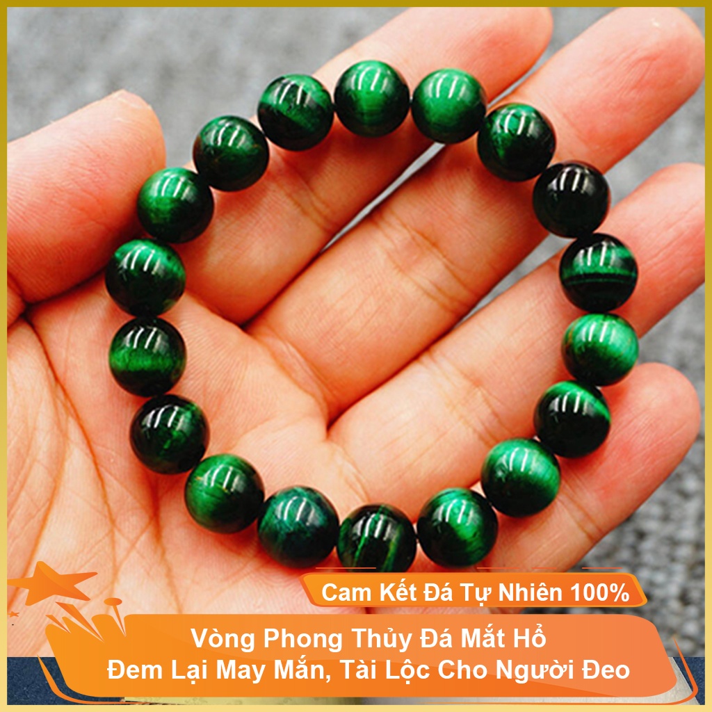 Vòng tay phong thủy đá mắt hổ xanh lá may mắn, vòng chuỗi hạt đeo tay hợp cho nam và nữ - Tặng hộp đựng, dây dự phòng