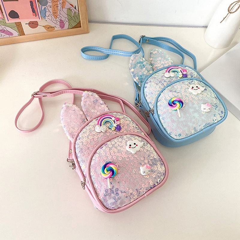 Balo Đính Kim Sa Hình Tai Thỏ Dễ Thương Phong Cách Hàn Quốc 2022 Cho Bé