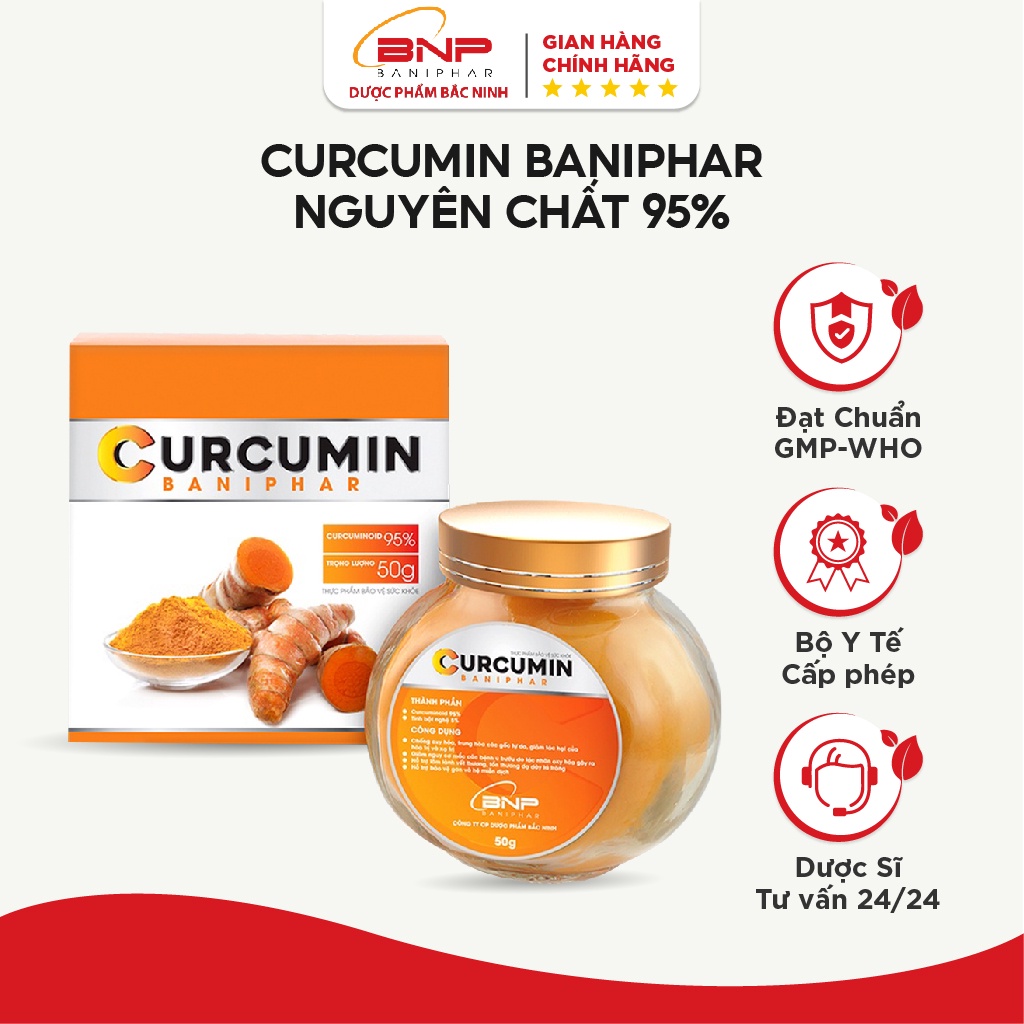 Tinh bột nghệ Curcumin nguyên chất 95% Baniphar tăng sức đề kháng cho người lớn hộp 50gr