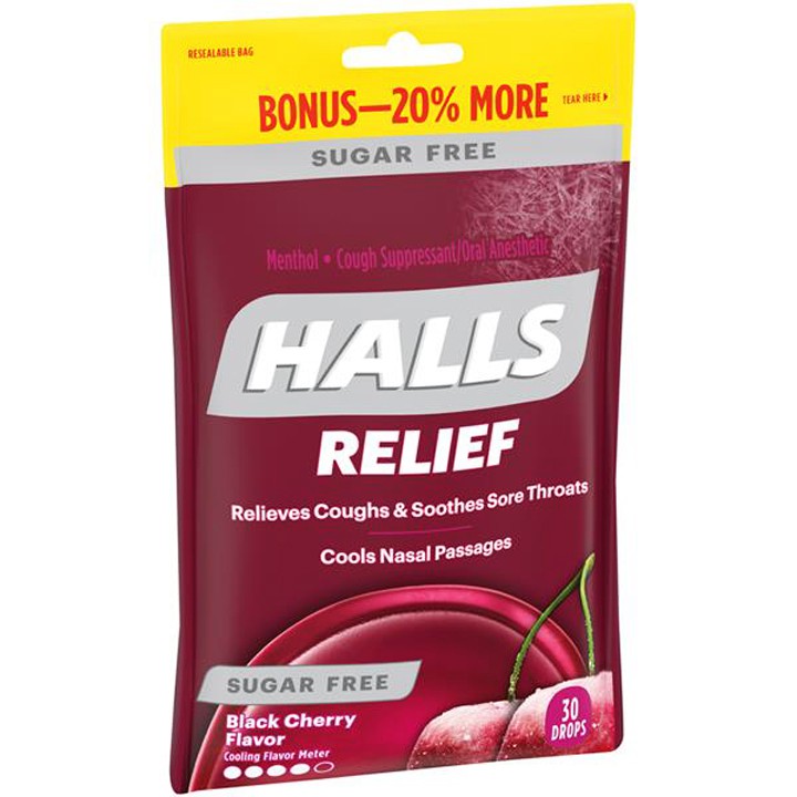 Kẹo ngậm Halls Relief Sugar Free Black Cherry