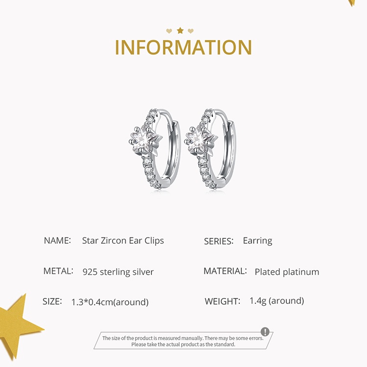 Bông tai BAMOER bạc 925 hình ngôi sao/ trái tim đính đá zircon thời trang