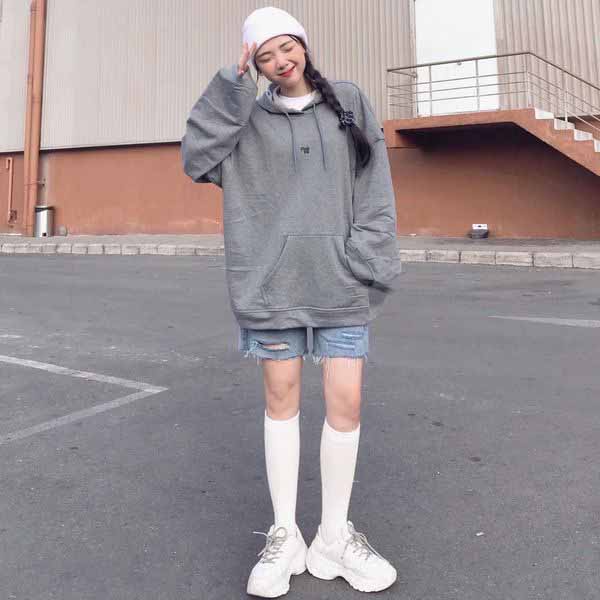 Áo Hoodie Nữ Form Rộng Có Túi Áo Thu Đông Nữ Trơn Basic Mũ Rộng Chất Nỉ Da Cá Mềm Mịn 3 Màu Trắng Xám Đen PINGOO 1768