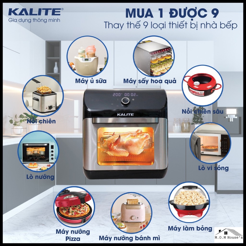 Nồi Chiên Không Dầu Kalite Q12-KL1200_M.O.M House's_CS 1800W_Hàng Chính Hãng kèm quà tặng trị giá 209k