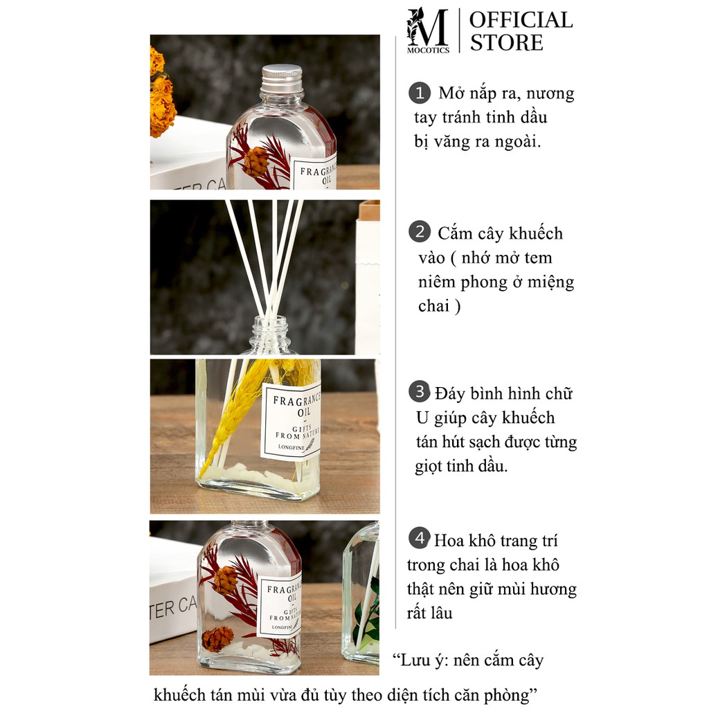 Tinh Dầu Thơm Phòng Phát Sáng Ban Đêm Mocotics 100ML Trang Trí Hoa và Đá Phát Sáng Que Gỗ Tự Khuếch Tán Khử Mùi - LF355