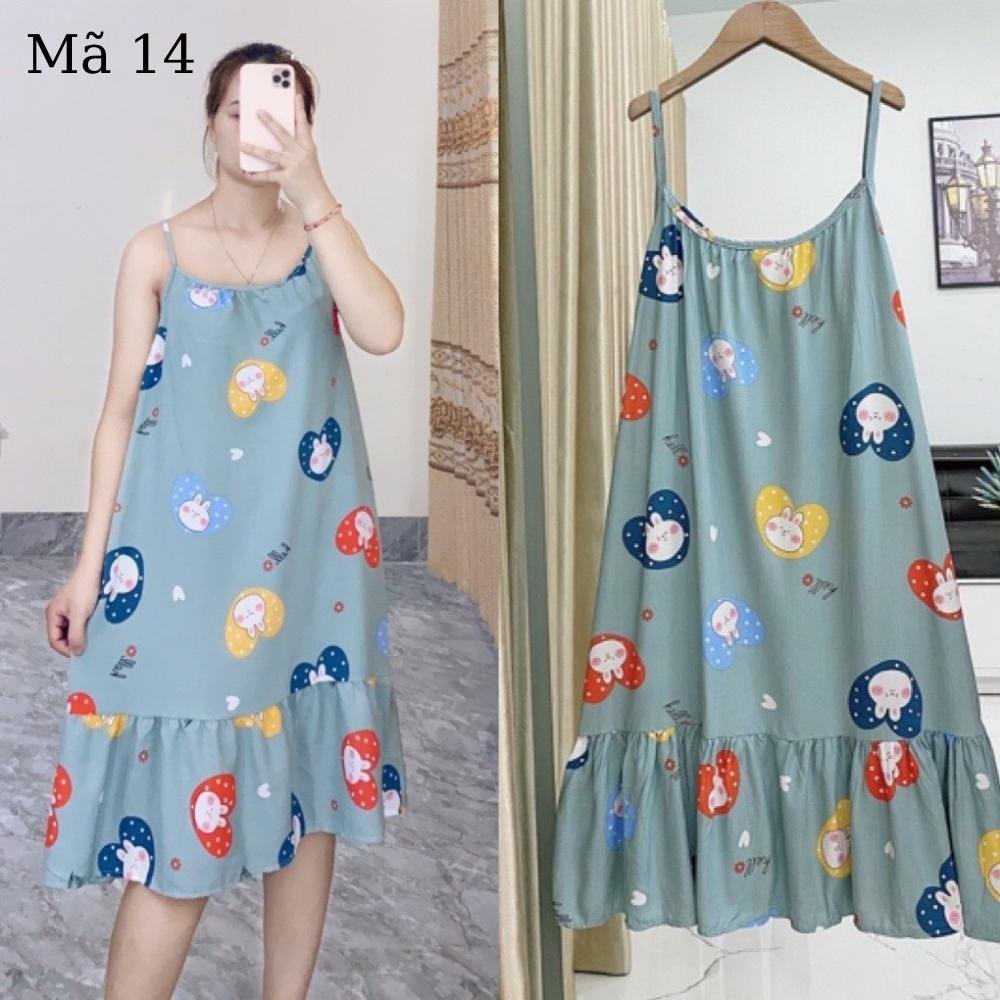 Váy Bầu Hai Dây Mặc Ngủ Mùa Hè Ở Nhà Lanh Lụa Mát Mẻ , Thấm Hút Mồ Hôi