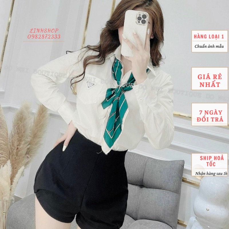Áo sơ mi trắng kèm khăn siêu hot sang chảnh lịch sự