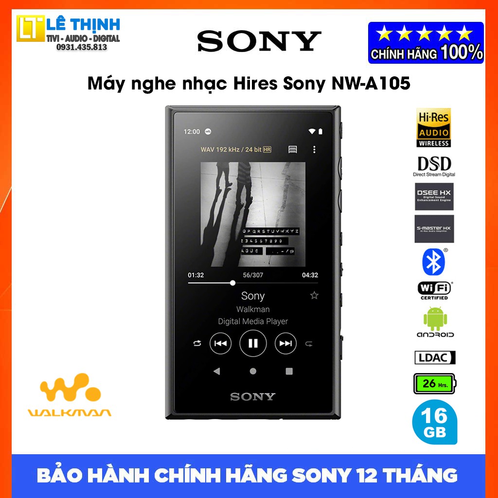 Máy nghe nhạc Hires Sony Walkman NW-A105 | Hãng phân phối | Bảo hành chính hãng 12 tháng toàn quốc