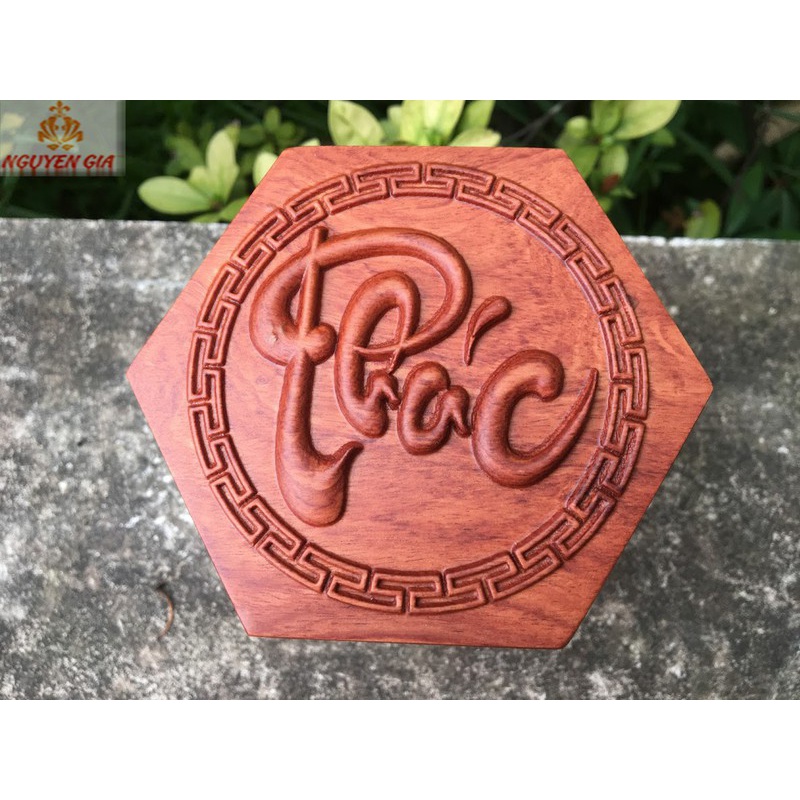 Hộp Chè Chữ Phúc Lục Giác Gỗ Hương Hàng Cao Cấp