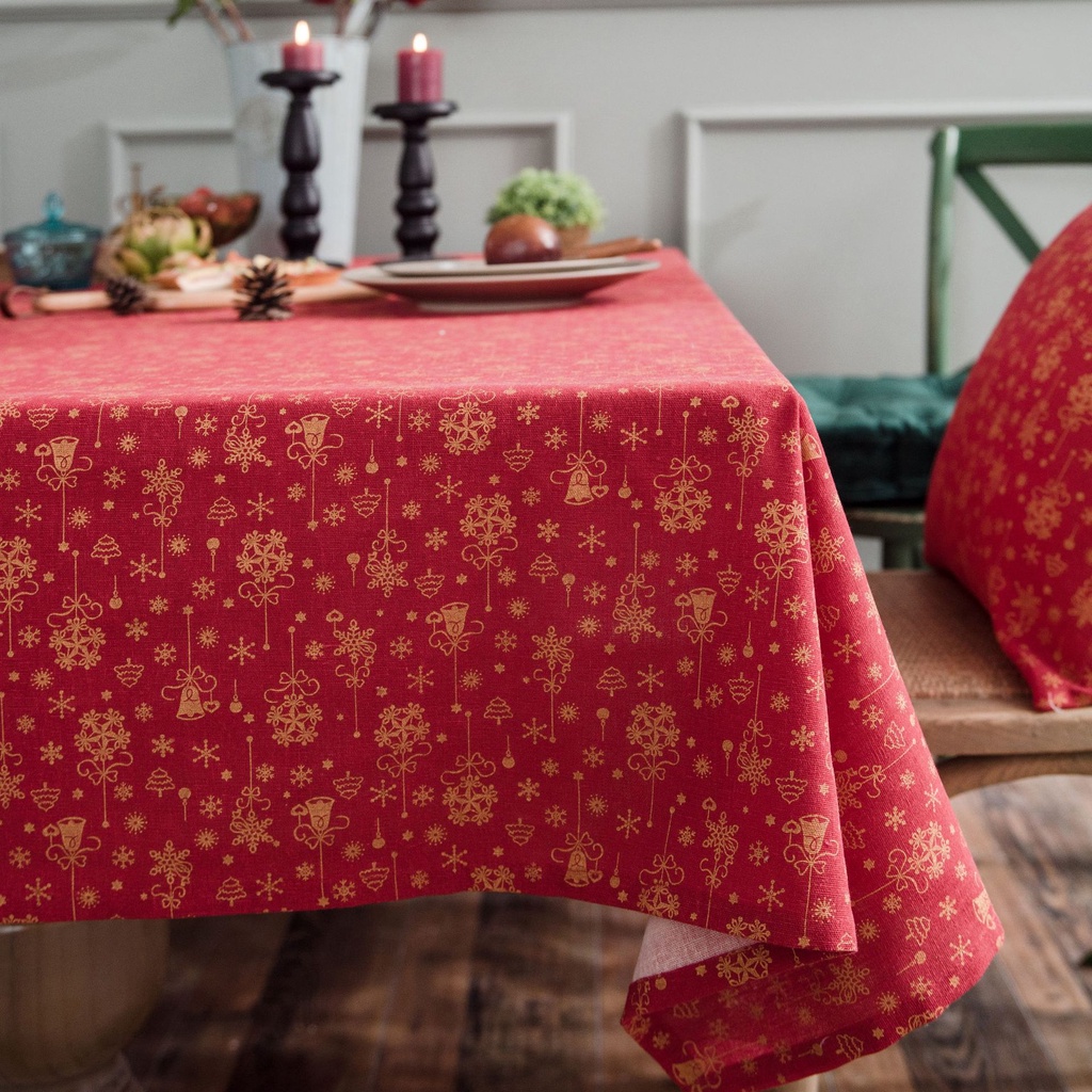 Khăn Trải Bàn Bằng Cotton Lanh Chống Bụi Phong Cách Giáng Sinh Cổ Điển trang trí bàn