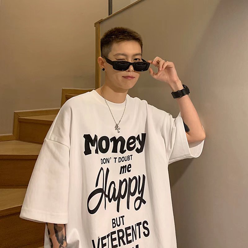 New Round Neck Print Casual Men's Loose Five-part Sleeve T-shirt Bottoming Fashion Tide