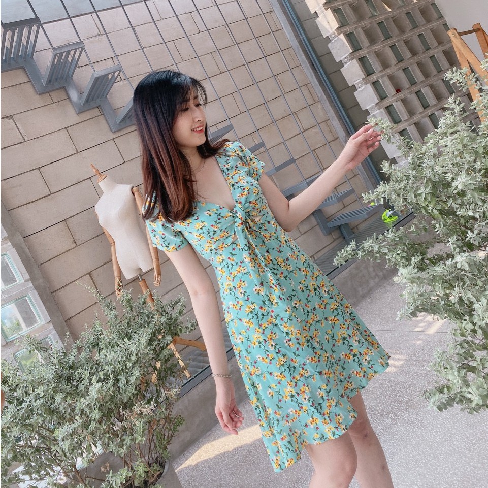 [Kèm hình thật] ĐẦM MAXI HOA NHÍ THẮT NƠ NGỰC CHÂN BÈO | BigBuy360 - bigbuy360.vn