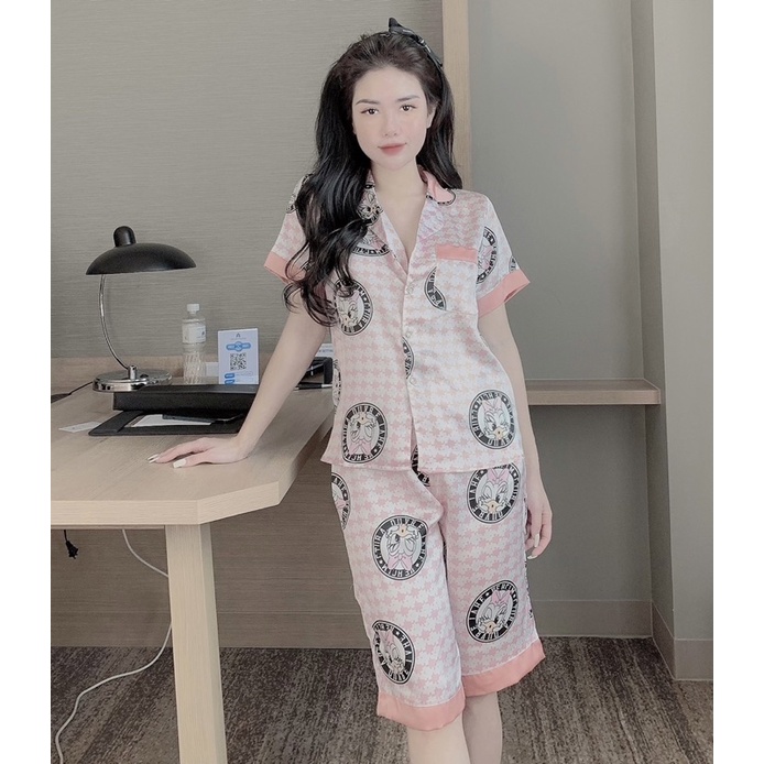 Đồ bộ nữ dễ thương lụa ngủ mặc nhà pijama áo cộc quần lửng cao cấp JUSOKA