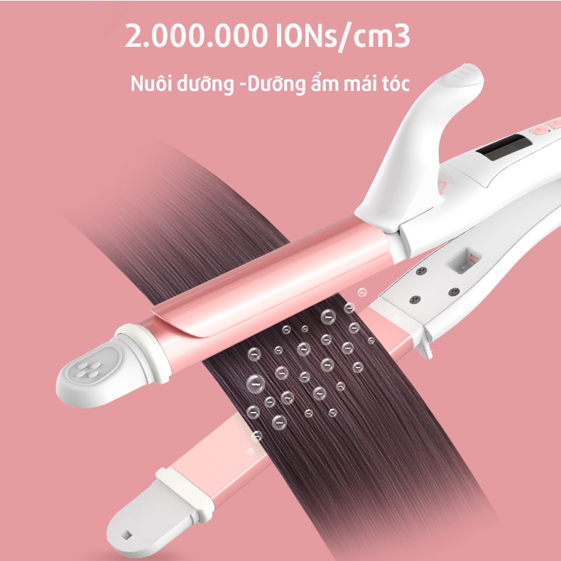 Máy làm tóc uốn và ép 2 in 1, máy uốn ép tóc 2 in 1 VIVID&VOGUE®️ VAV055A, máy làm xoăn và ép thẳng tóc trục uốn 32mm