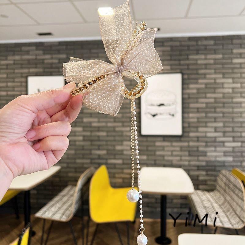 Kẹp Tóc Hình Chấm Bi Đính Ngọc Trai Phối Tua Rua Dễ Thương Cho Bé Gái