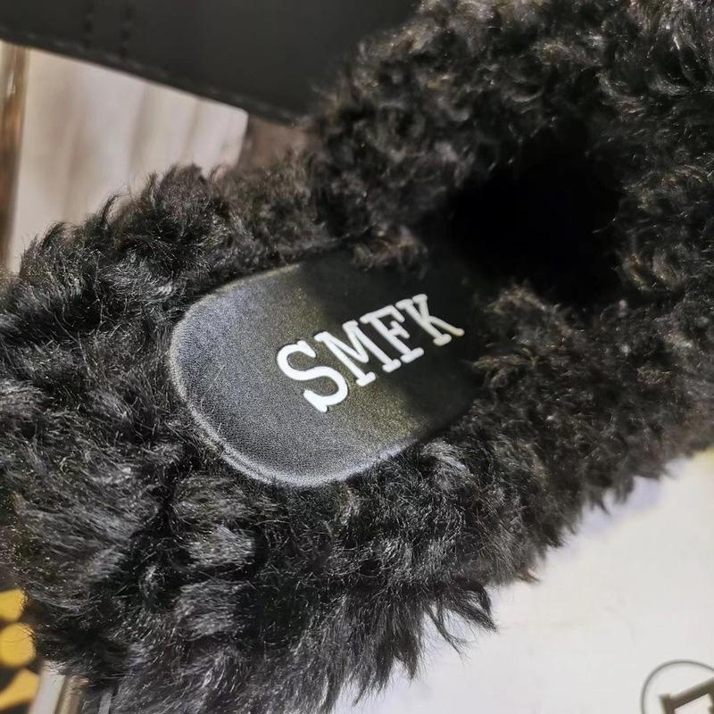 Dép Bông Đi Trong Nhà Bằng Len Lông Nhung Màu Đen Thoải Mái Thời Trang Cho Nữ